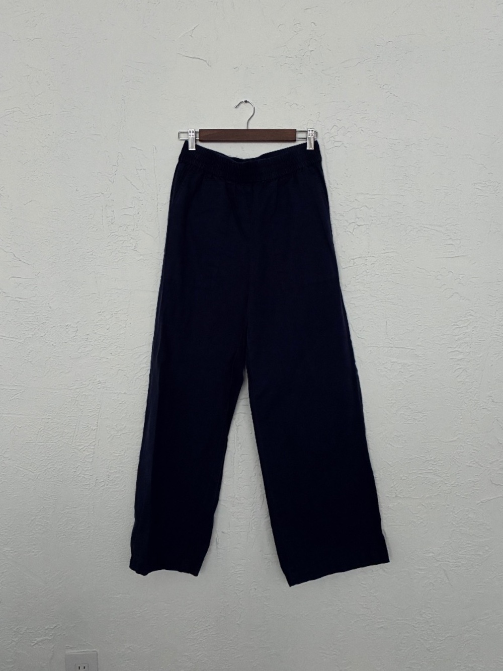 Michael Stars Navy Linen Cotton Wide Leg Pants Size Small Split Hem